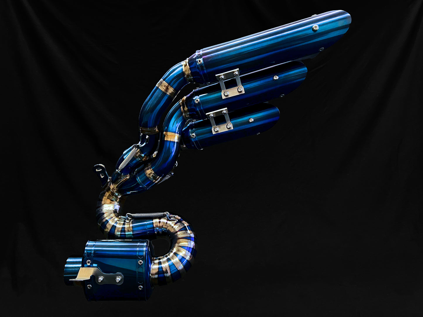A whole view of a blue exhausts pipe