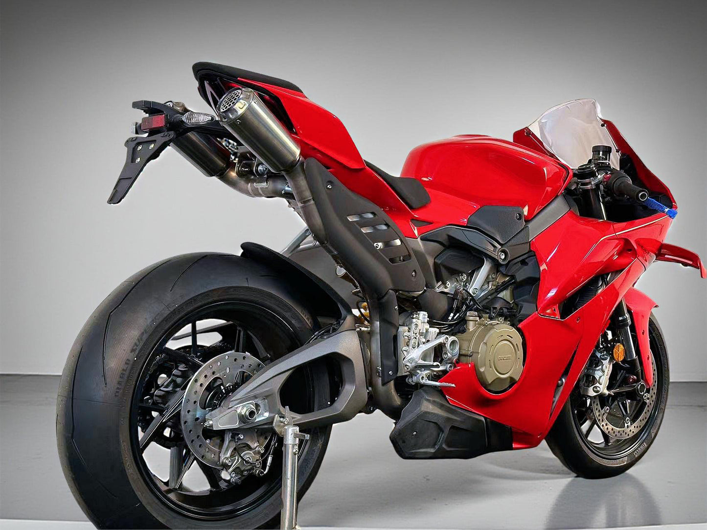 2025 Ducati Panigale Red motorcycle on a grey background