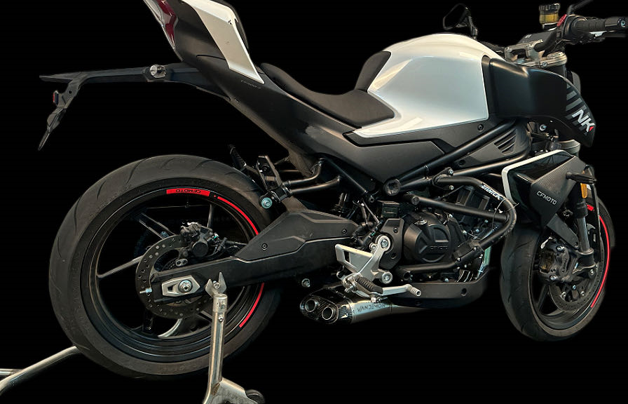 A motorcycle positioned on a black background