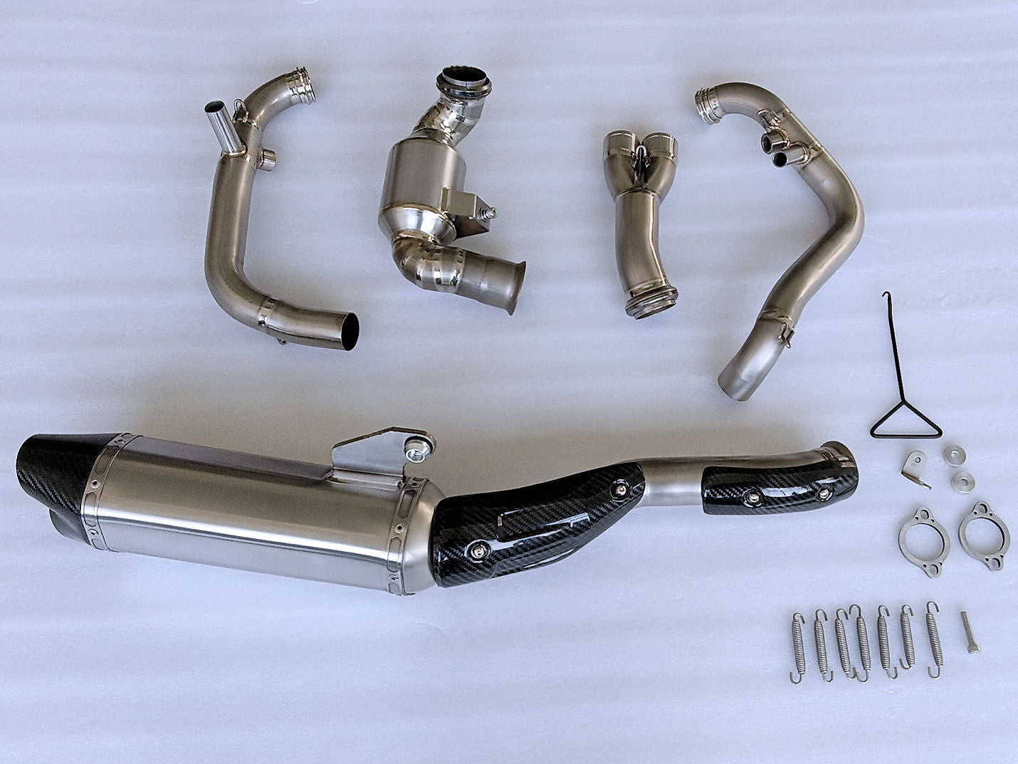 A collection of exhaust pipe and parts
