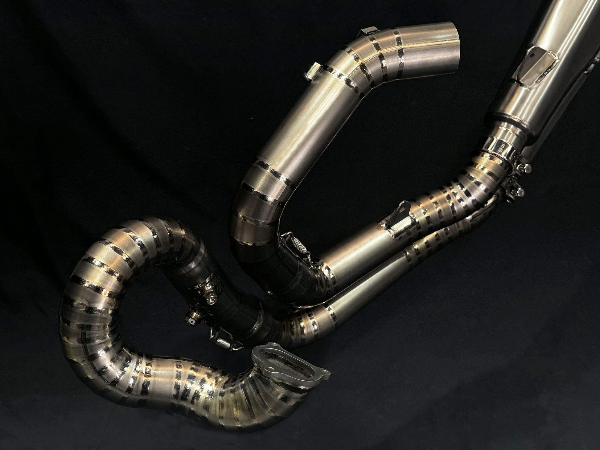 A Motorycle's titanium exhausts system.