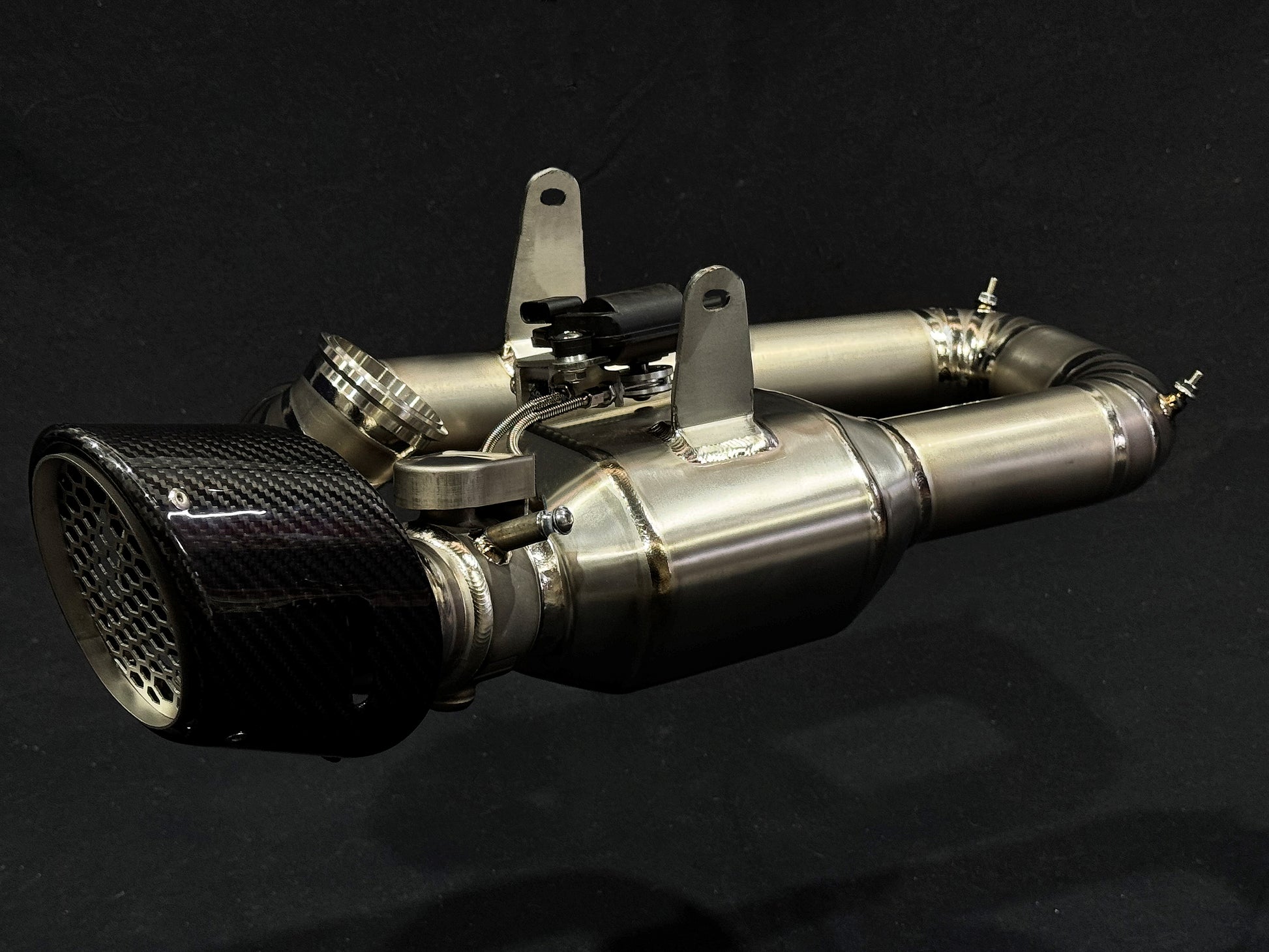Ducati Panigale-Streetfighter Slip-On exhausts against a black background