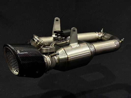 Ducati Panigale-Streetfighter Slip-On exhausts against a black background