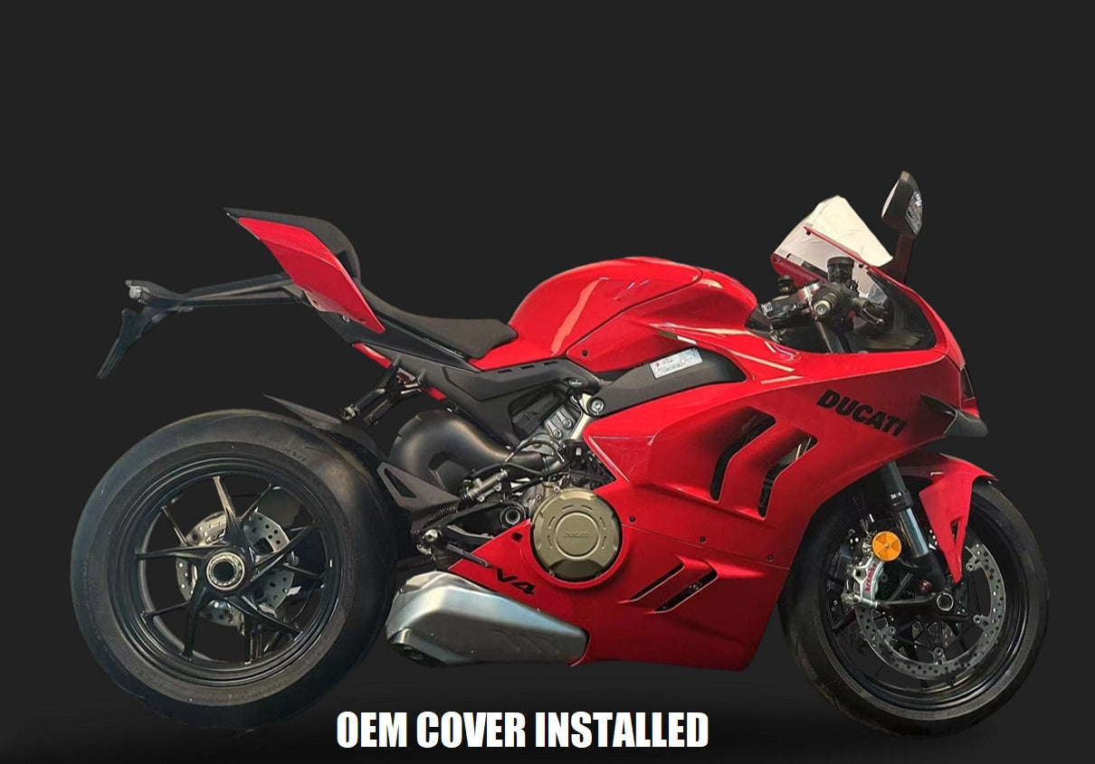 Red Ducati motorcycle with OEM COVER INSTALLED