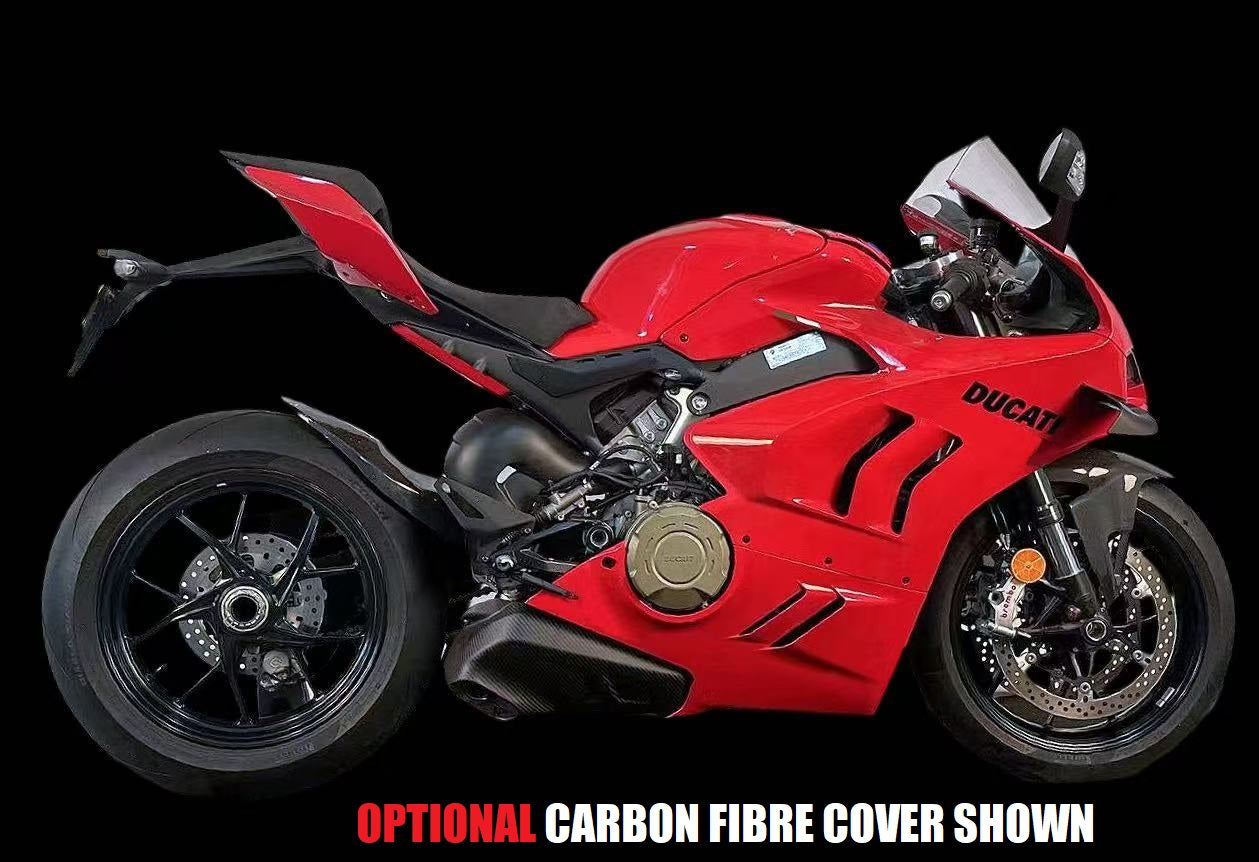 Red Ducati motorcycle with an optional carbon fibre cover