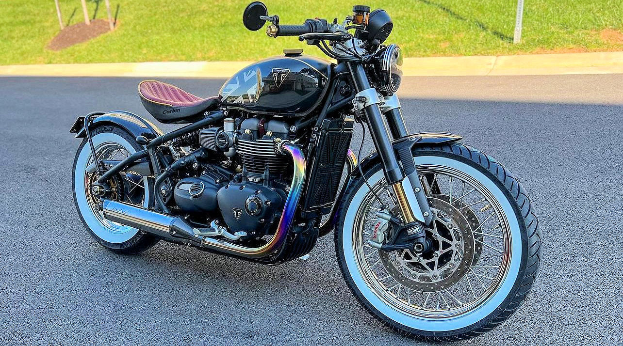 Escape de titanio pulido con tubo en H para Triumph Bonneville Bobber y Speedmaster 1200