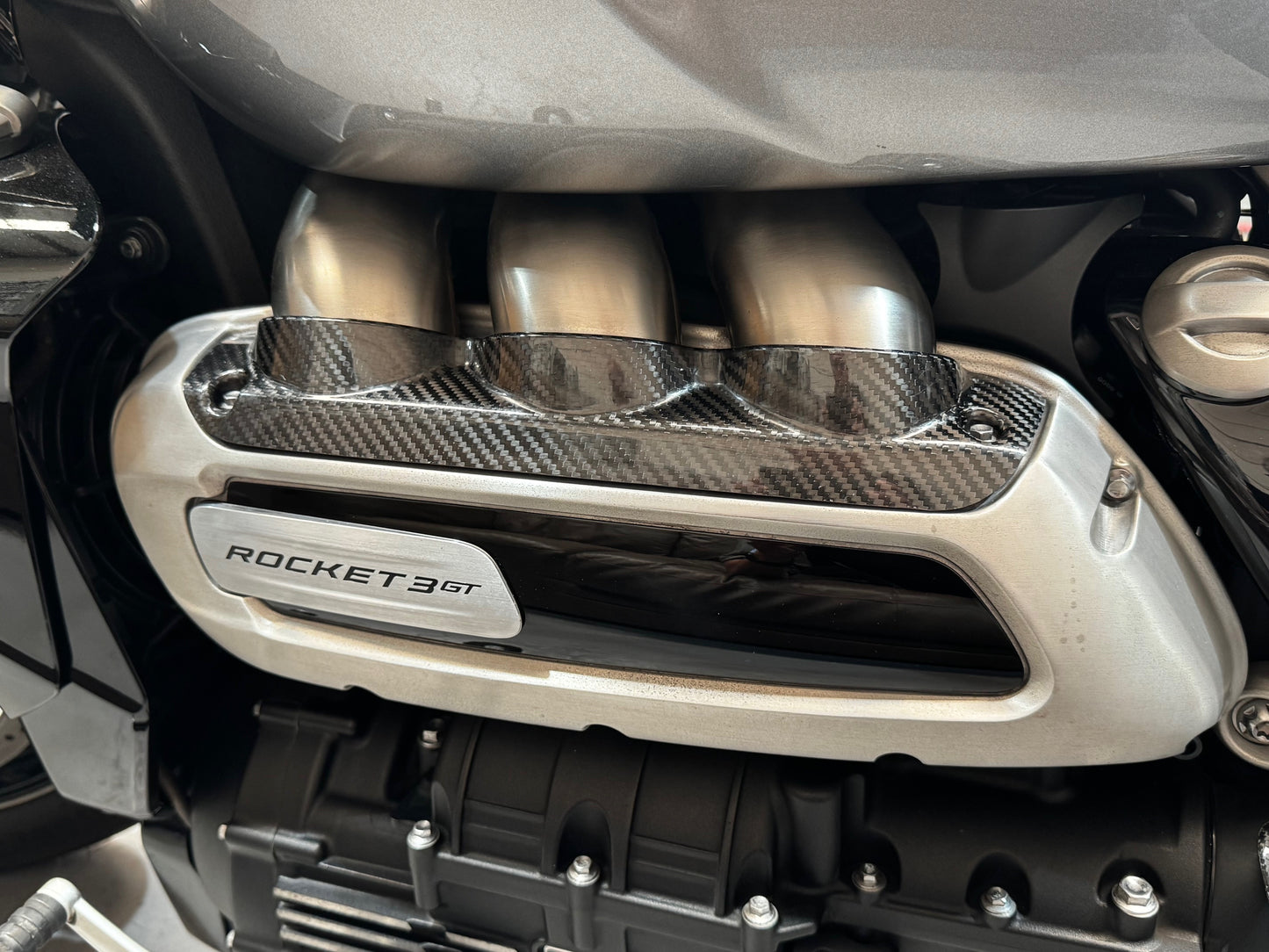 Detailed close-up of a motorcycle engine