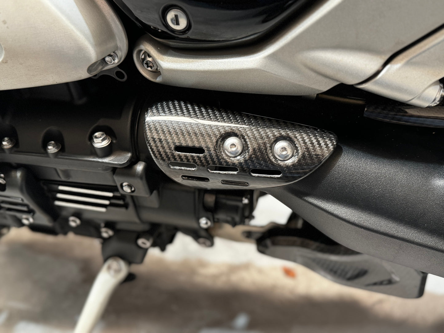 Detailed close-up of a motorcycle's engine