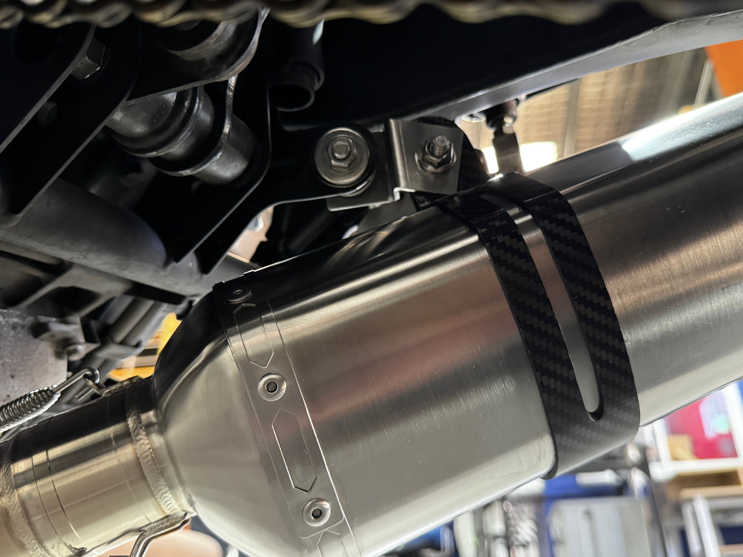 A Close up view of a motorcycle's exhausts.