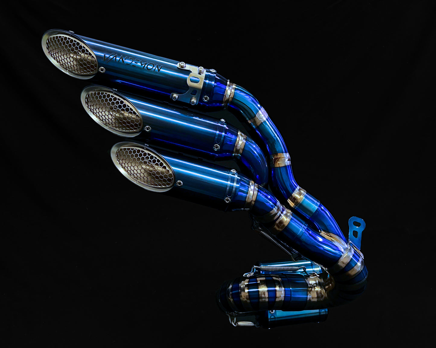 a close up of a blue exhaust pipe