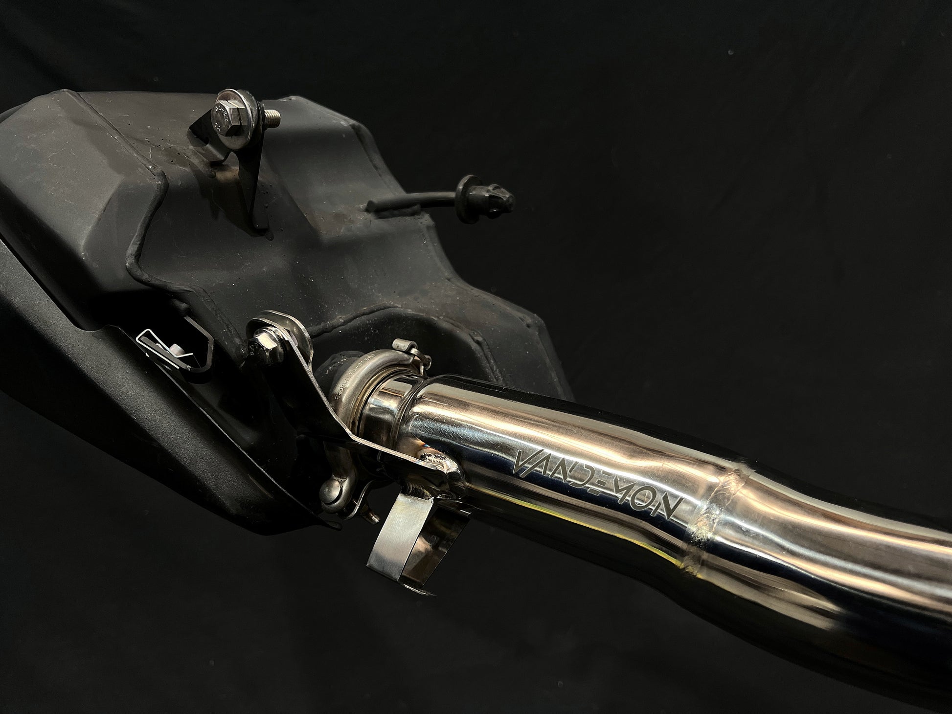 A close up view of motorcycle exhausts.