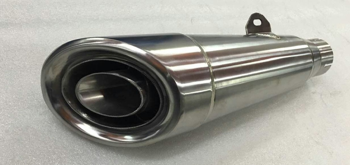 Stainless steel exhaust pipe on a gray background