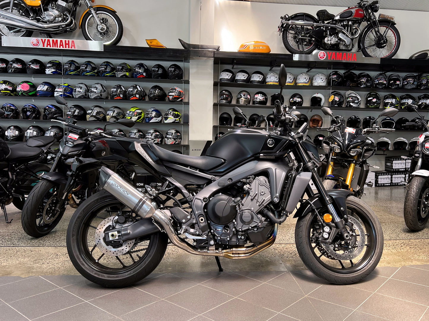 a motorcyle in black and gray finish