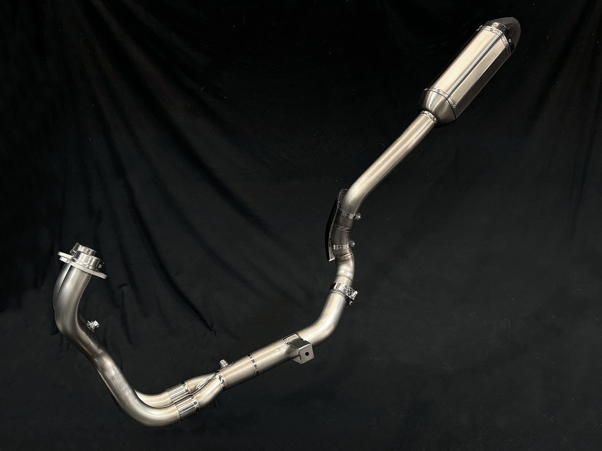 Yamaha Tenere700 Titanium Exhaust Cover fitted in a black backdrop.