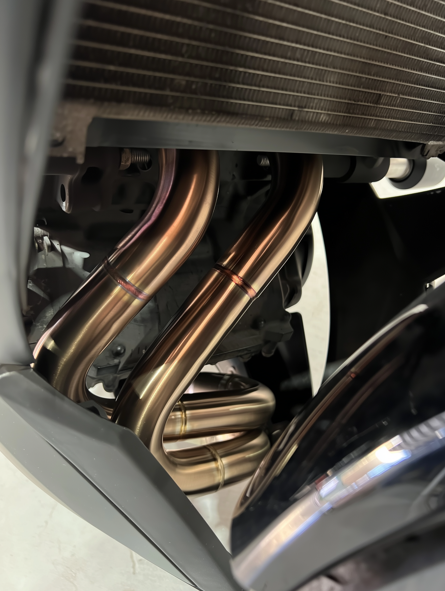 Close-up of Suzuki hyabusa titanium exhaust system