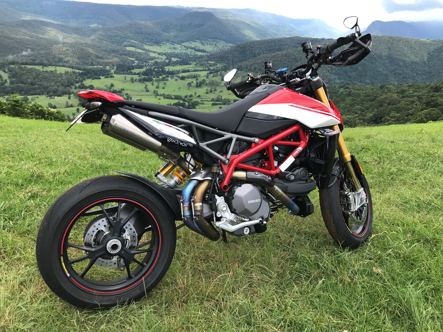 Full Titanium Exhaust System on Ducati red bike