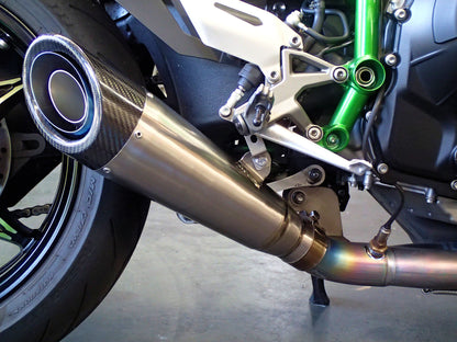 Escape de titanio cepillado y silenciador con punta de carbono de Vandemon para Kawasaki Ninja H2 y H2R