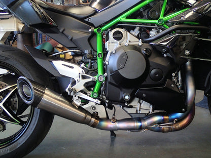 Escape de titanio cepillado y silenciador con punta de carbono de Vandemon para Kawasaki Ninja H2 y H2R