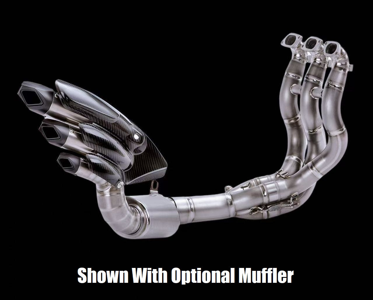 Exhaust system with optional muffler on a black background