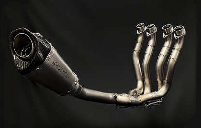 Metallic Vandemon exhaust system on a black background